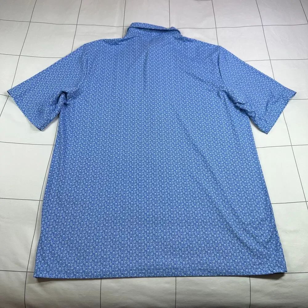 Criquet Shirt Men Medium Blue Performance Polo Geometric Print Short Sleeve Golf